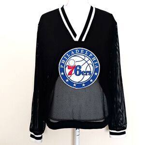 FISLL Philadelphia 76ers Ladies Mesh Fishnet Jersey Top XL Blk Lg Logo Patch